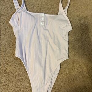 White Bodysuit One Piece with Scoop Neckline and Matte Finish